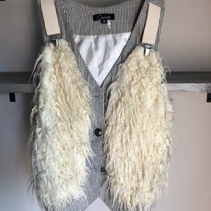 Grey & White Stripe Vest with Fur
